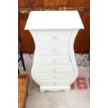 A WHITE BOMBAY STYLE CHEST OF SIX DRAWERS, 16" WIDE