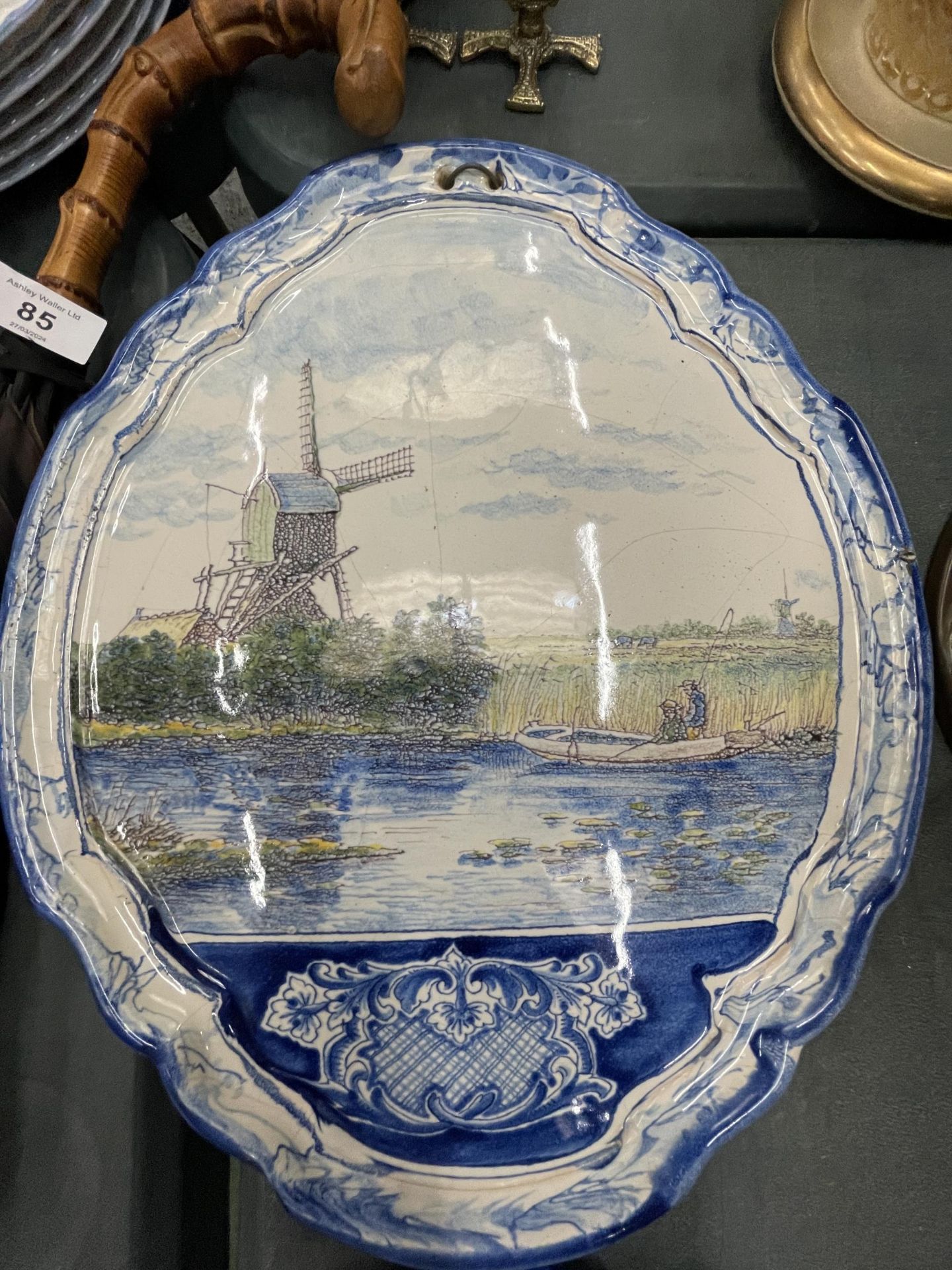 TWO LARGE DELFT WALL PLAQUES WITH WINDMILL SCENES - Image 3 of 4