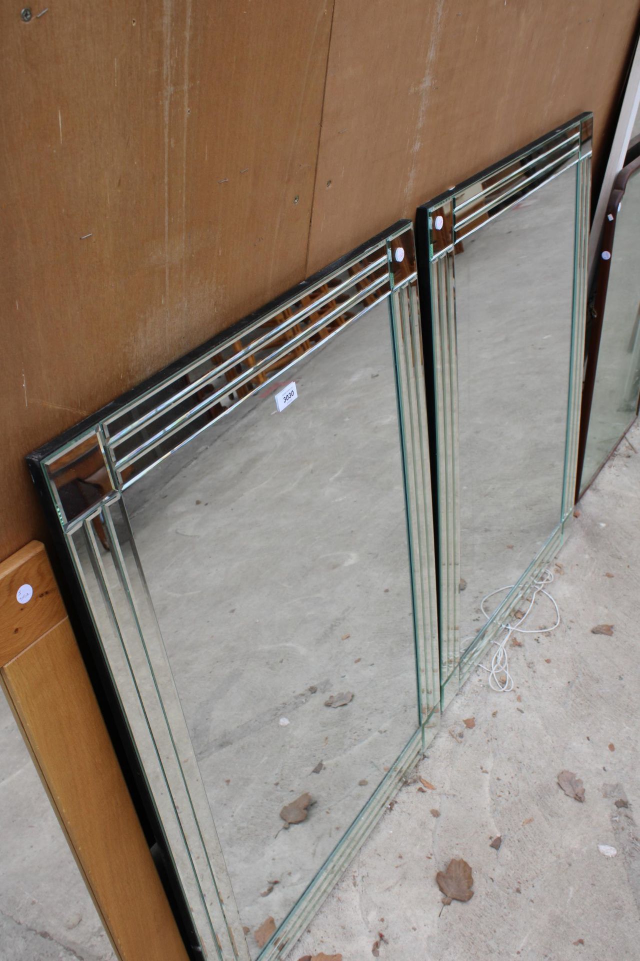 A PAIR OF MIRRORS WITH MODERN UNFRAMED MIRRORS WITH BEVEL EDGE DECORATION - EACH 39.5" X 27.5" - Image 2 of 3