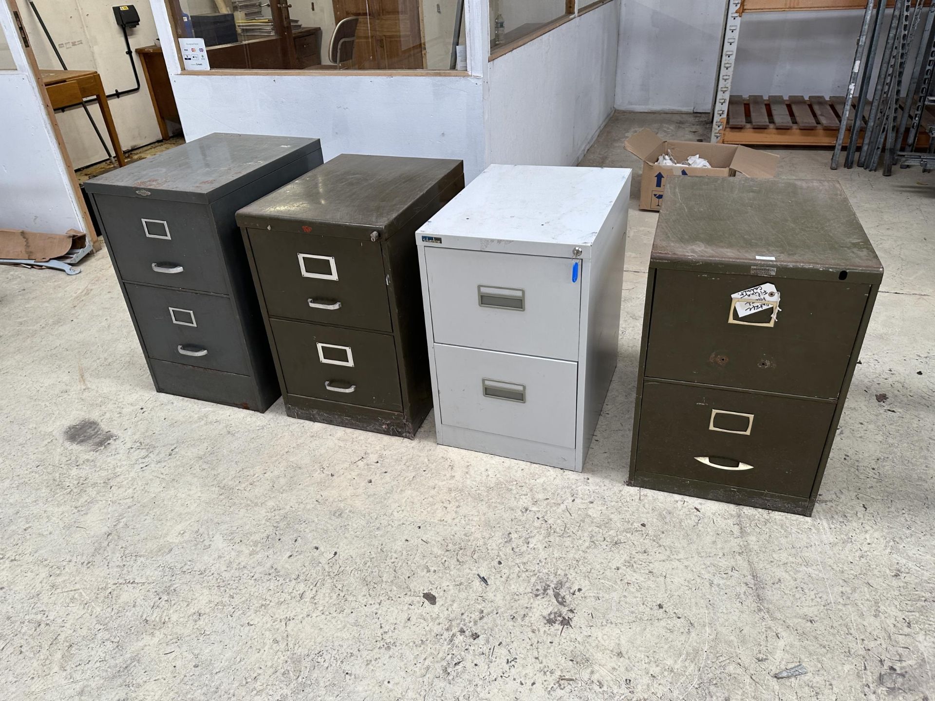 FOUR VARIOUS TWO DRAWER FILING CABINETS