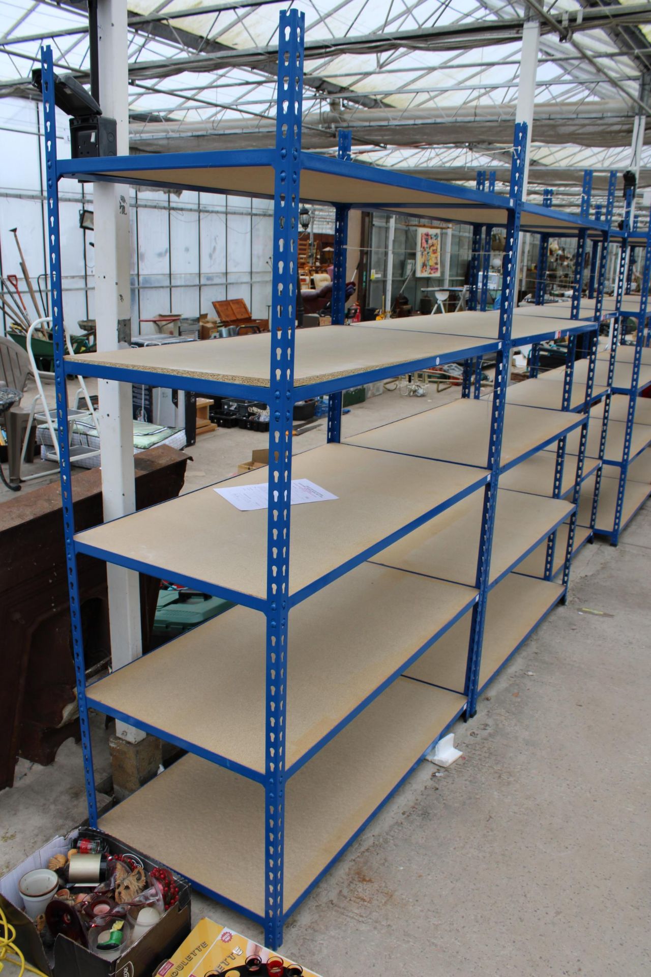 THREE FIVE TIER METAL AND CHIPBOARD SHELVING UNITS - Image 2 of 2