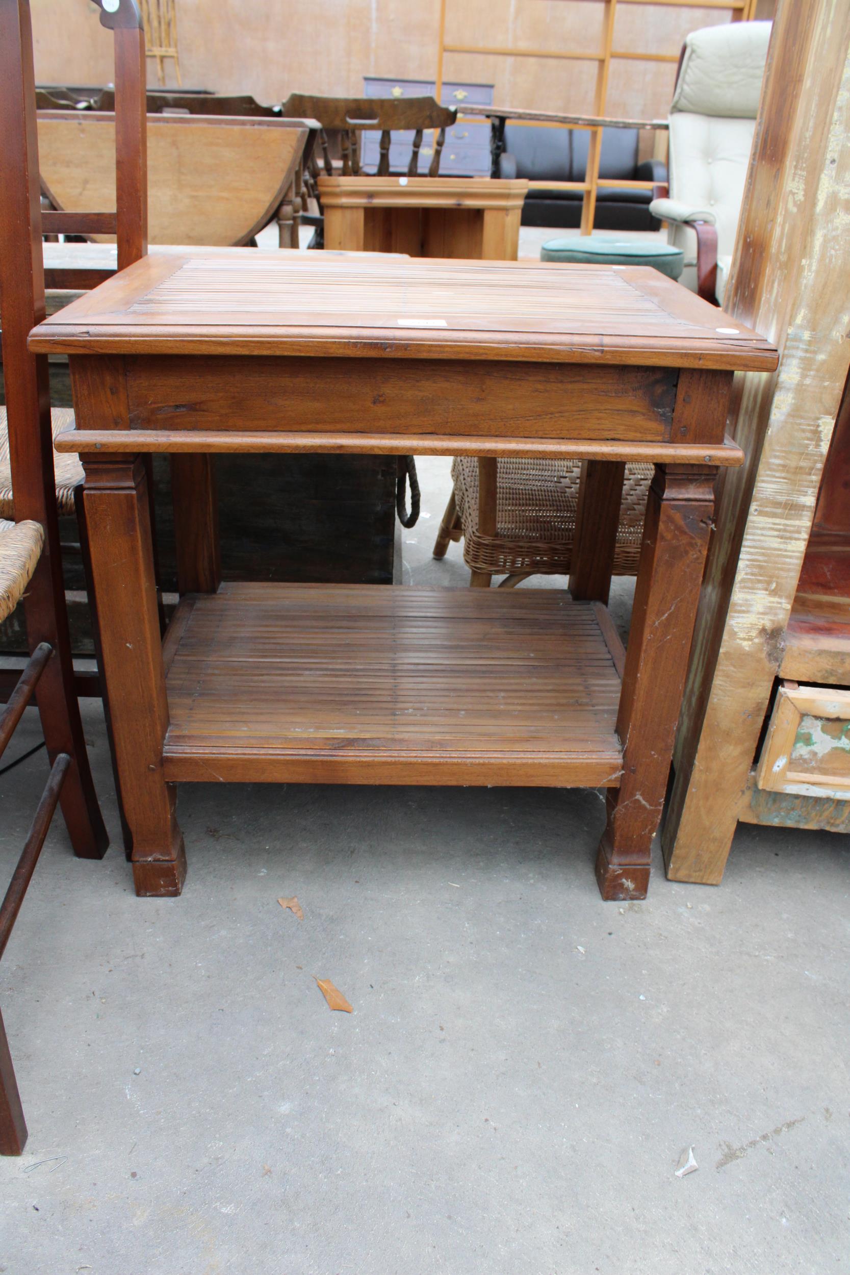 A MODERN HARDWOOD AND BAMBOO TWO TIER LAMP TABLE, 24" X 17" - Image 2 of 2