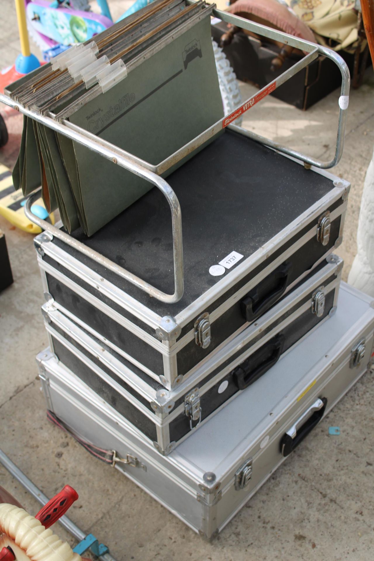 THREE HARD CARRY CASES AND A FILE RACK - Image 2 of 2