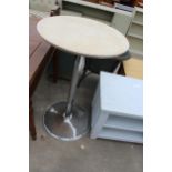 A 24" DIAMETER HIGH PUB TABLE ON CHROME BASE