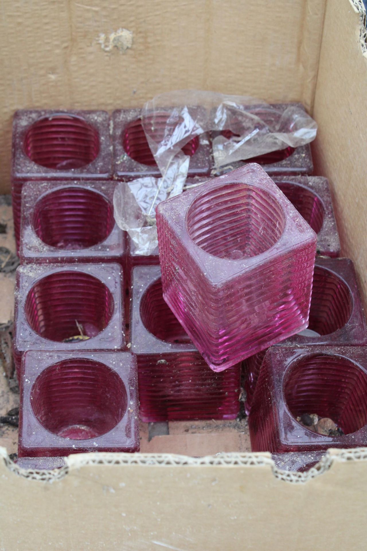 SEVENTEEN RED GLASS CANDLE HOLDERS - Image 2 of 4