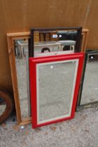 A BLACK FRAMED WALL MIRROR AND TWO OTHERS