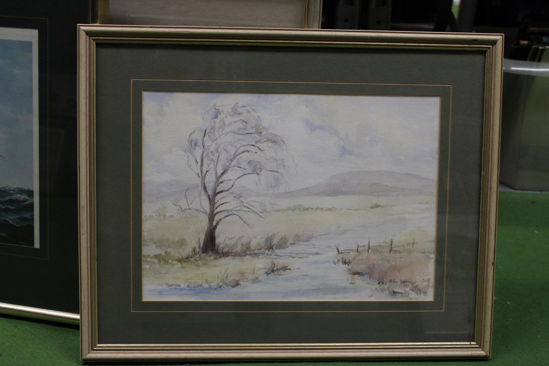 THREE FRAMED WATERCOLOURS TO INCLUDE A MAN MENDING FISHING NETS, A SEASCAPE, RIVER SCENE PLUS A - Image 3 of 5