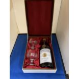 A BOXED BOTTLE OF MARTELL MEDALLION FINE CHAMPAGNE LIQUEUER BRANDY COGNAC WITH TWO GLASSES