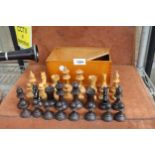 A COMPLETE VINTAGE BOXED STAUNTON STYLE CHESS SET