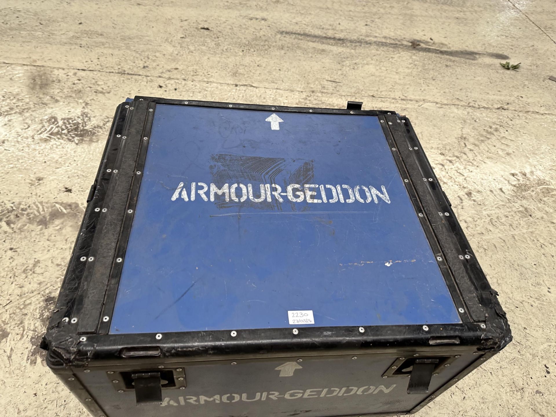 AN "ARMOURGEDDON" TRANSPORT BOX ON FOUR TROLLEY WHEELS - Image 2 of 5