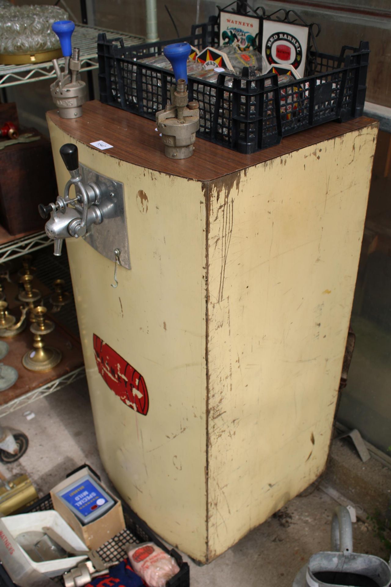 A VINTAGE WATNEYS BEER PUMP COMPLETE WITH A LARGE AMOUNT OF ACCESSORIES TO INCLUDE GLASSES, MATS AND - Image 2 of 8