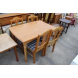 A PINE DINING TABLE 45" X 29" AND FOUR CHAIRS
