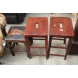 A PAIR OF VICTORIAN STYLE STOOLS AND A SMALLER STOOL
