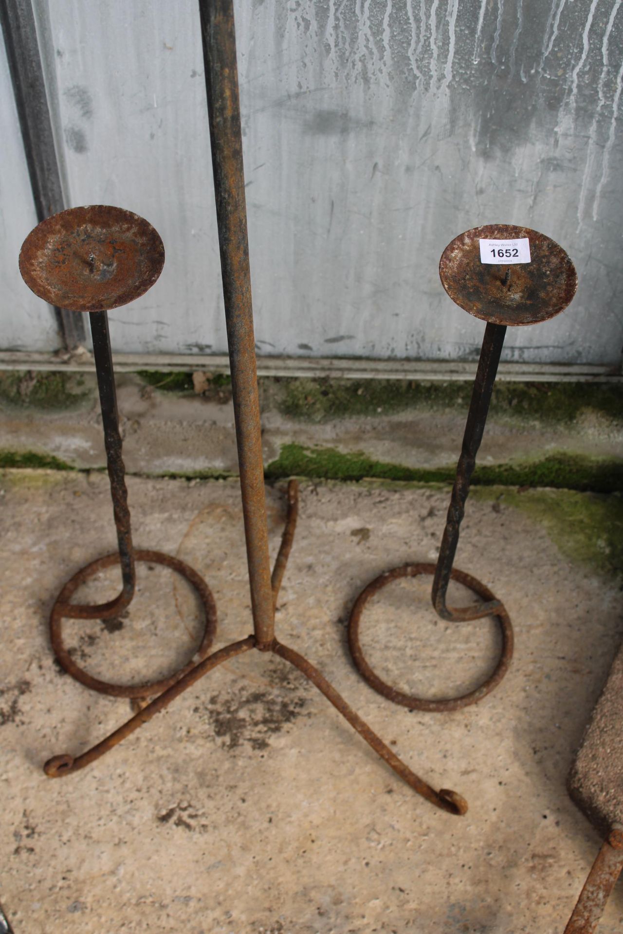 A PAIR OF METAL CANDLESTICKS AND A FURTHER 5 BRANCH METAL CANDLESTICK - Image 2 of 2