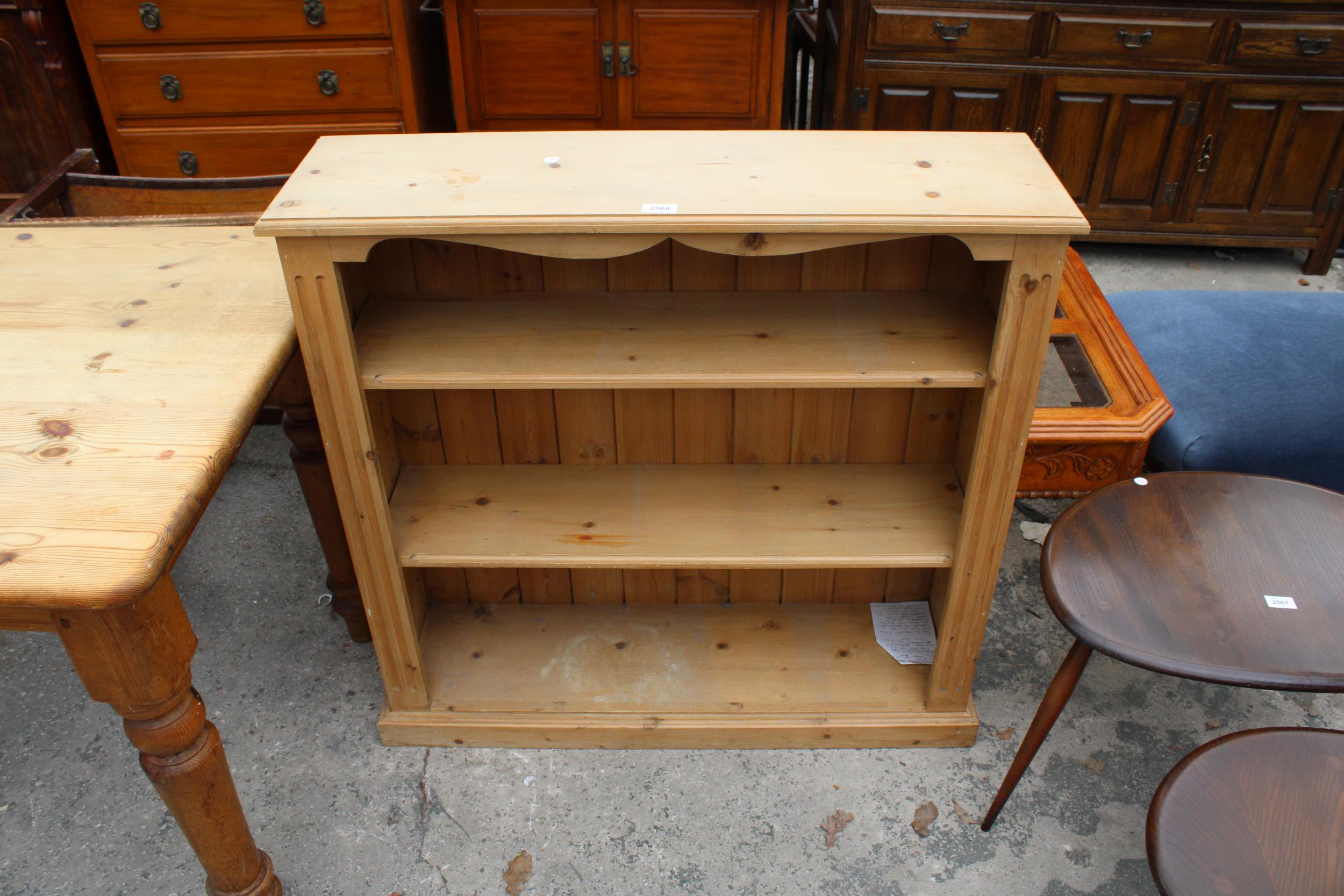 A MODERN PINE OPEN BOOKCASE, 36" WIDE