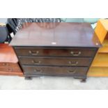 A MAHOGANY GEORGIAN STYLE CHEST OF THREE DRAWERS ON OGEE FEET 39" WIDE