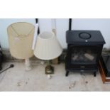 THREE ITEMS TO INCLUDE TWO TABLE LAMPS AND A DIMPLEX ELECTRIC FIRE