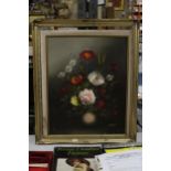 A STILL LIFE OIL ON CANVAS, SIGNED J COOPER, WITH GILT FRAME - FRAME NEEDS ATTENTION