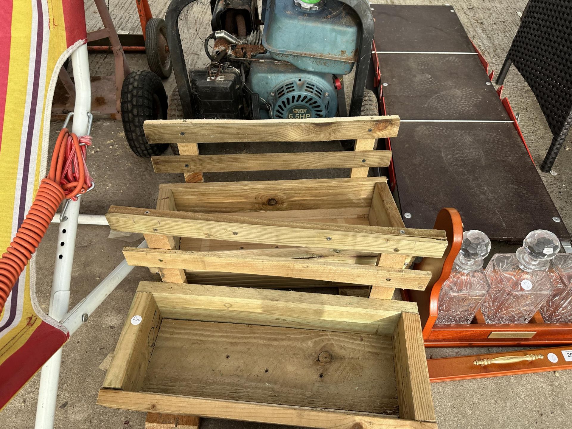 TWO WOODEN TROUGH PLANTERS AND A BIRDTABLE TOP - Image 3 of 3