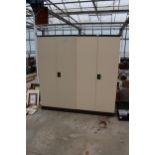 A PAIR OF METAL TWO DOOR WORKSHOP CUPBOARDS