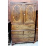 A NINETEENTH CENTURY MAHOGANY AND INLAID PRESS SECRETAIRE WITH TWO SHAM AND TWO LONG DRAWERS TO