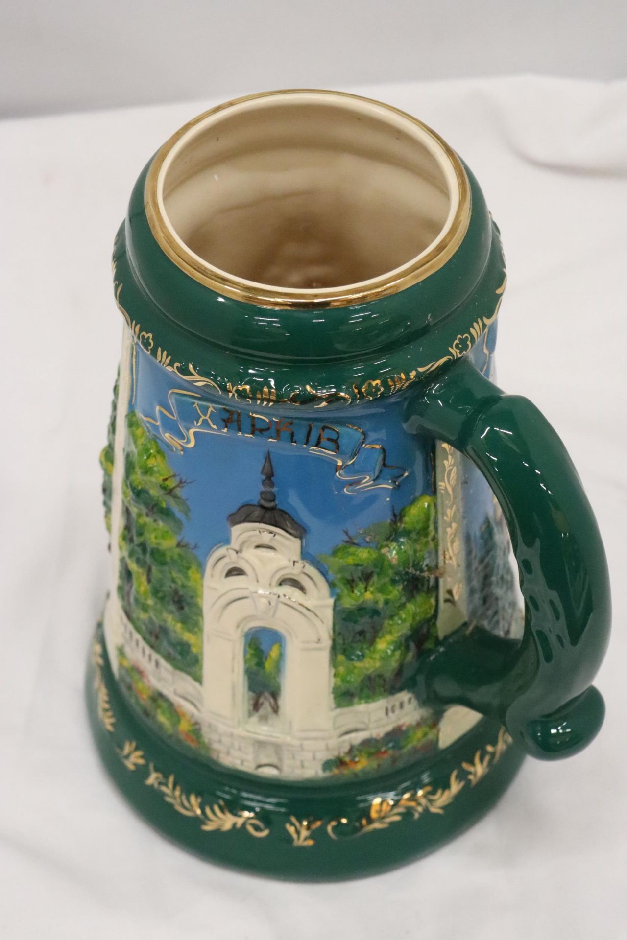 A LARGE TANKARD WITH EMBOSSED DECORATION, MADE IN THE UKRAINE, HEIGHT 28CM - Image 6 of 7