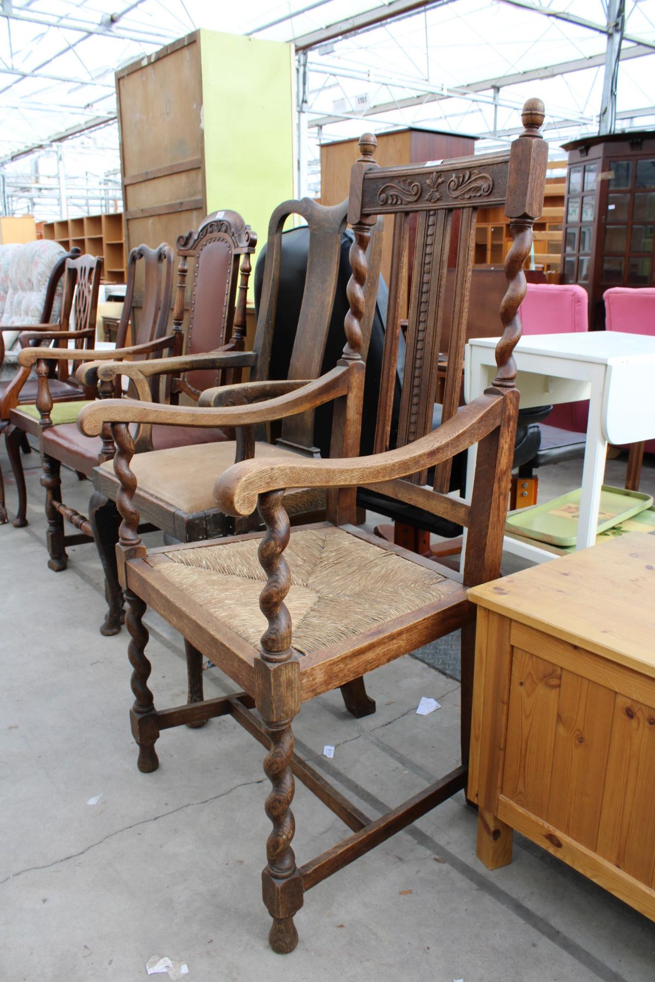 TWO EARLY 20TH CENTURY OAK CARVER CHAIRS - Image 2 of 3