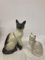 A LARGE BESWICK SIAMESE CAT TOGETHER WITH A WHITE BESWICK CAT 1030