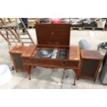 A VINTAGE MID CENTURY RADIOGRAM WITH A DRAYTON DECK AND SPEAKERS