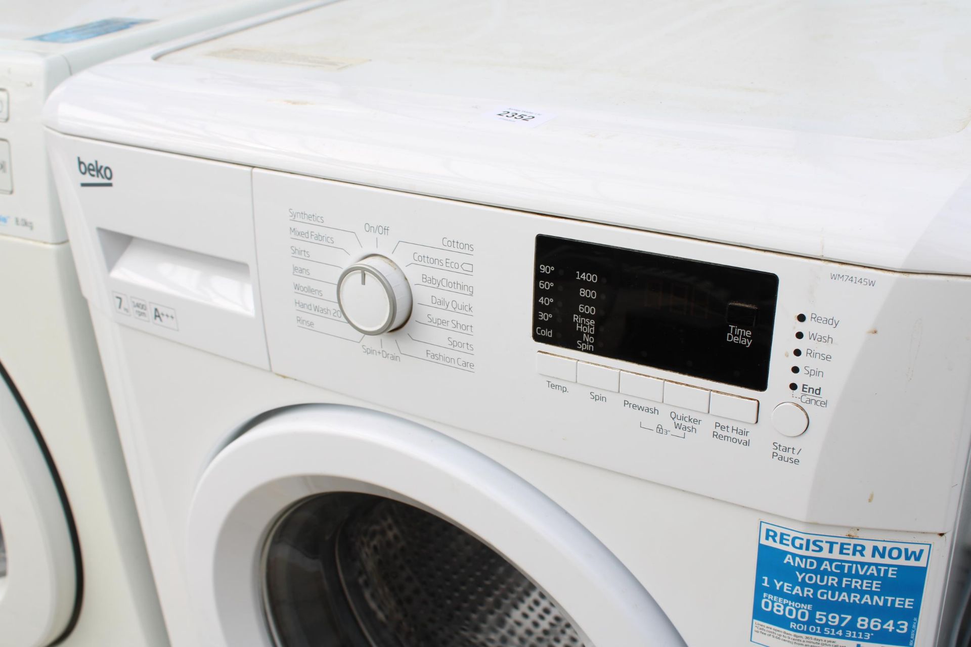 A WHITE BEKO 7KG WASHING MACHINE - Image 2 of 3