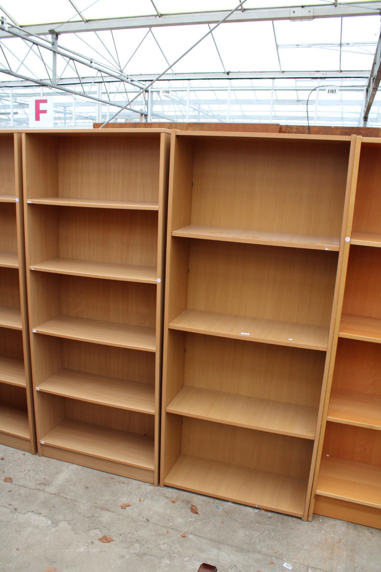 TWO MODERN OPEN STORAGE SHELVES 30" WIDE