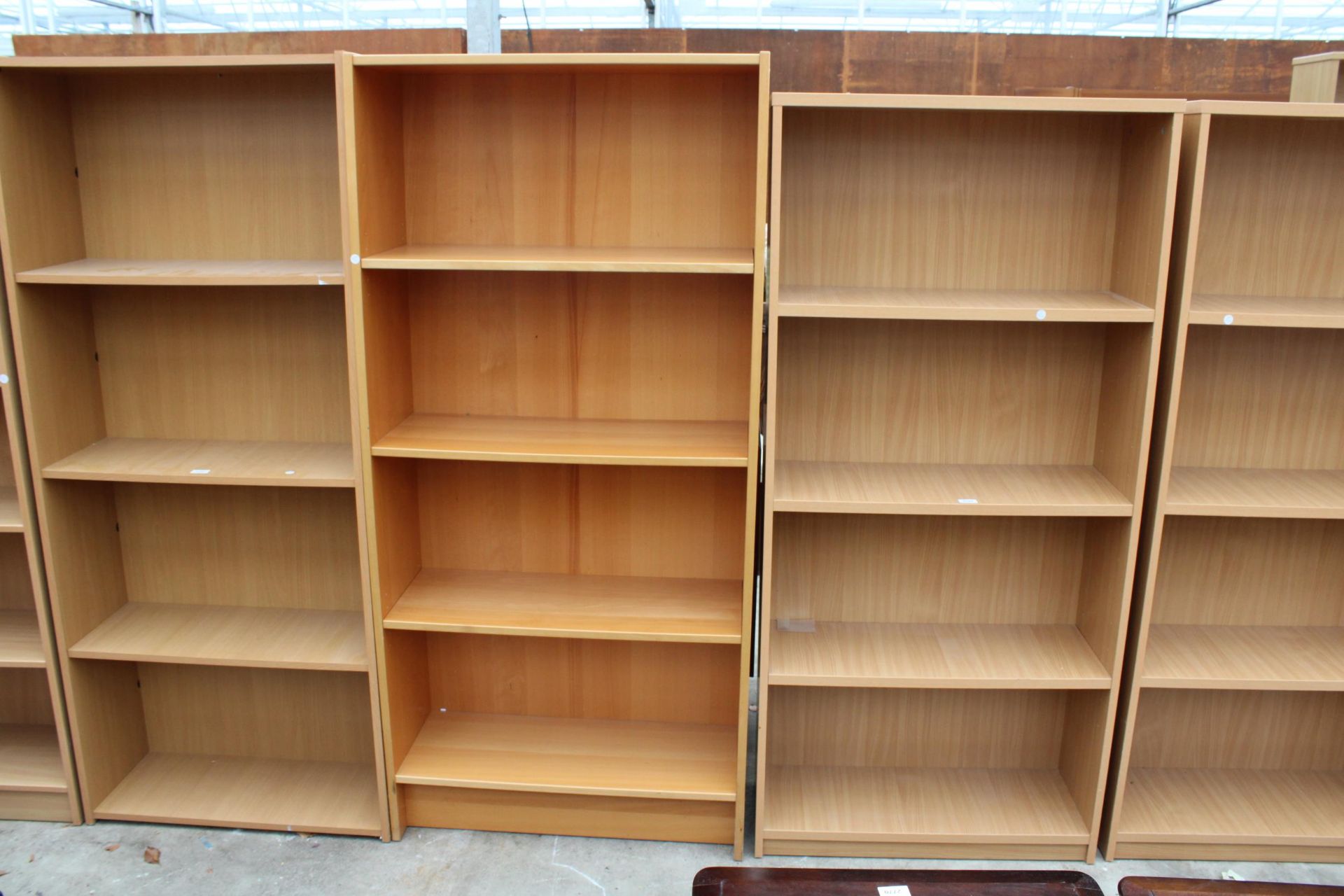 TWO MODERN OPEN STORAGE SHELVES 31.5" AND 33" WIDE