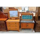 A VICTORIAN SATINWOOD DRESSING CHEST AND MARBLE TOP WASHSTAND