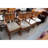 FOUR JAMES PHILLIPS AND SON OAK ARTS AND CRAFTS STYLE CHAIRS TWO BEING CARVERS