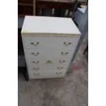 A CREAM AND GILT CHEST OF FIVE DRAWERS 24" WIDE