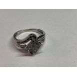 A 9 CARAT WHITE GOLD DECO STYLE RING WITH DIAMONDS SIZE L