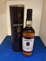 A BOTTLE OF ABERLOUR HIGHLAND SINGLE ,MALT SCOTCH WHISKY 10 YEARS OLD IN A PRESENTATION TUBE