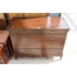 A MAHOGANY CHEST OF TWO SHORT AND THREE LONG DRAWERS 39" WIDE