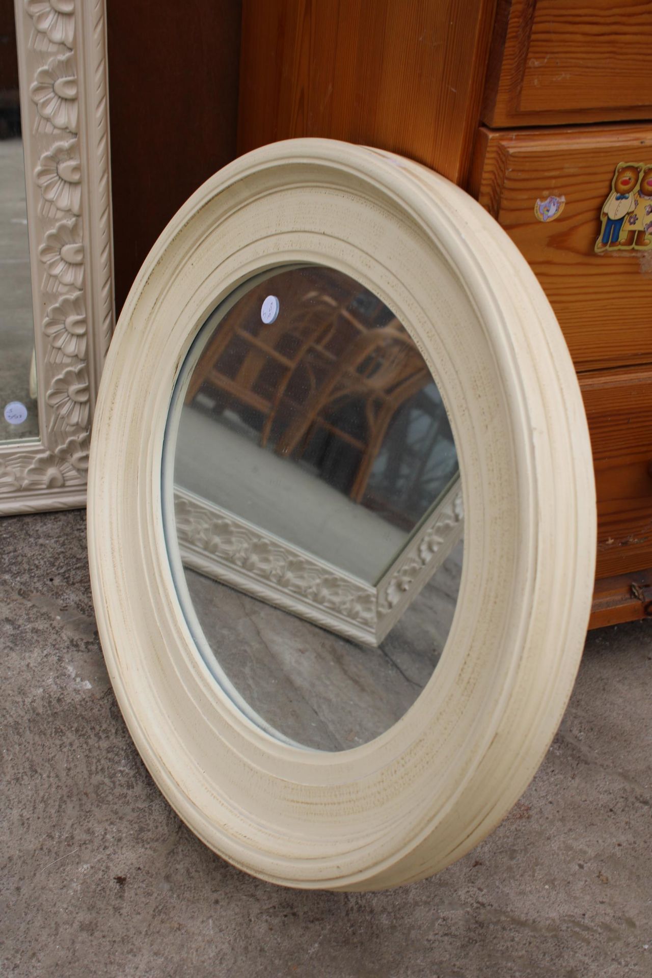 TWO WHITE WALL MIRRORS - ONE CIRCULAR 9172 DIAMETER AND ONE RECTANGULAR - 27" X 25" - Image 3 of 3