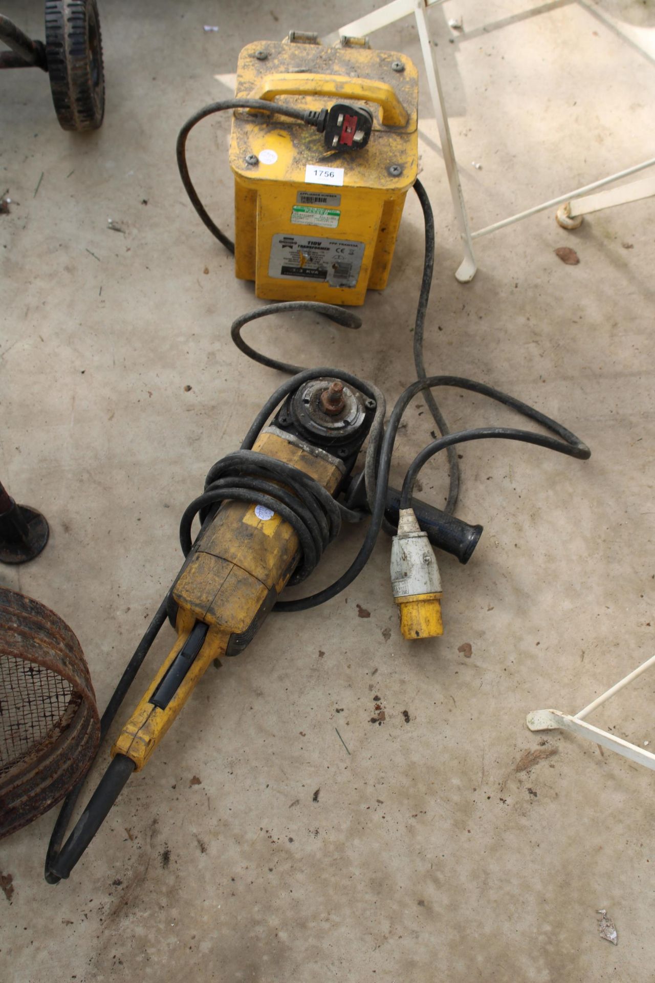 A 110V DEWALT ANGLE GRINDER AND TRANSFORMER