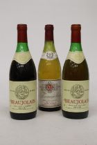 A VINTAGE BOTTLE OF 1978 BEAUJOLAIS WHITE WINE PRODUCT OF FRANCE TOGETHER WITH A WHITE BOTTLE OF