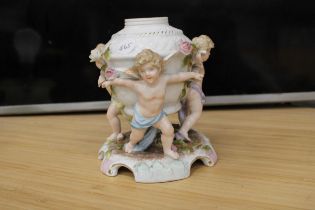 A MEISSEN STYLE PORCELAIN OIL LAMP BASE IN THE FORM OF CHERUBS