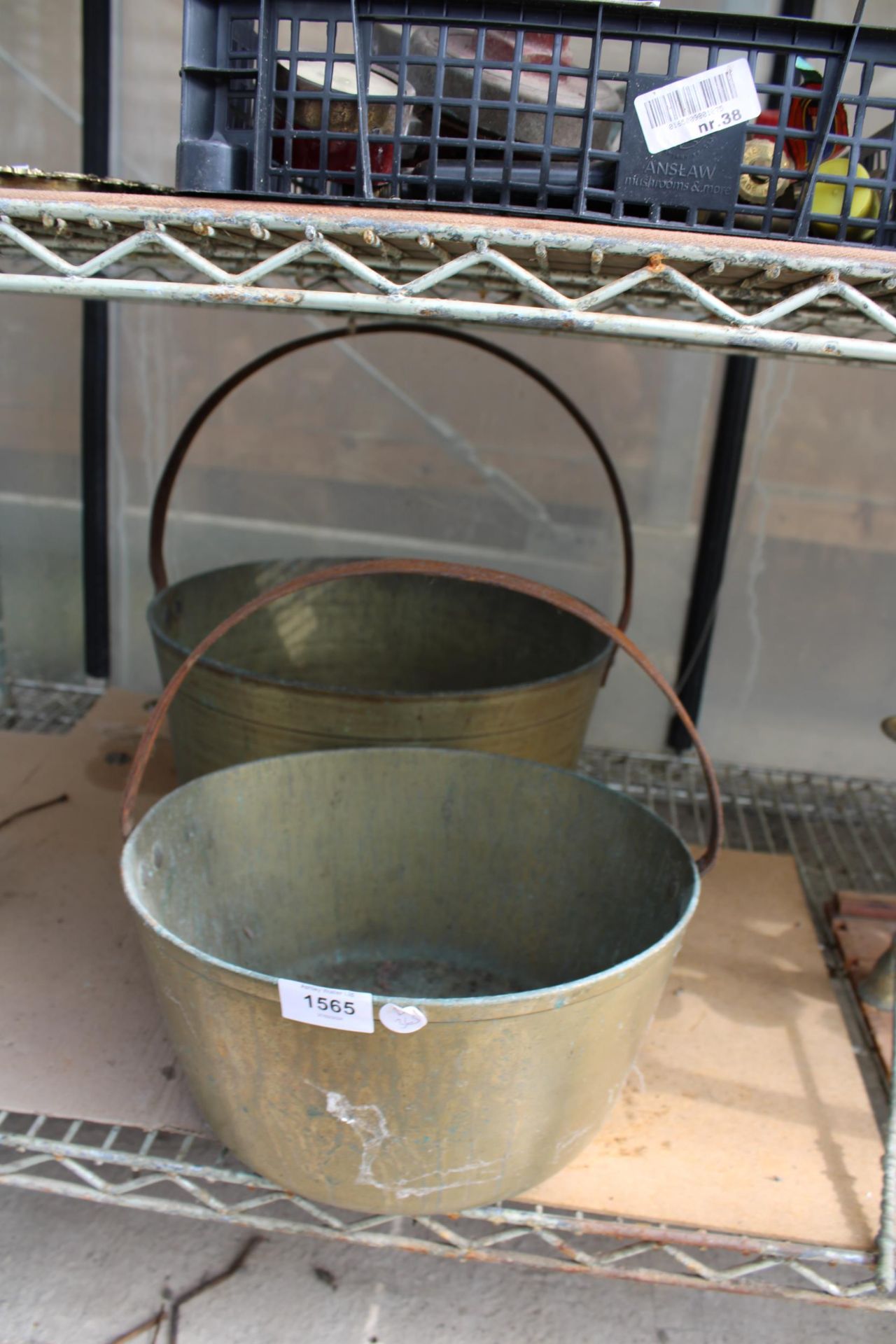 TWO LARGE VINTAGE BRASS JAM PANS