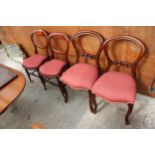 A PAIR OF VICTORIAN STYLE DINING CHAIRS AND A PAIR OF BEDROOM CHAIRS
