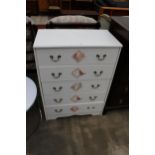 A WHITE CHEST OF FIVE DRAWERS 28" WIDE
