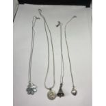 FOUR SIVER NECKLACES WITH PENDANTS
