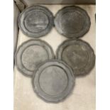 FIVE VINTAGE PEWTER TRAYS "LE GRAND VIN DE FRANCE"