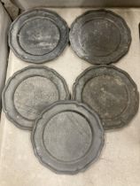 FIVE VINTAGE PEWTER TRAYS "LE GRAND VIN DE FRANCE"