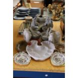 A MIXED LOT TO INCLUDE COTTAGE POTTERY SPICE JARS, ORIENTAL BOWLS & SPOONS, CANDLES, GINGER JARS,
