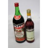 A 1.5 LITRE BOTTLE OF CINZANO ROSSO VERMOUTH TOGETHER WITH A BOTTLE OF CAMPARI